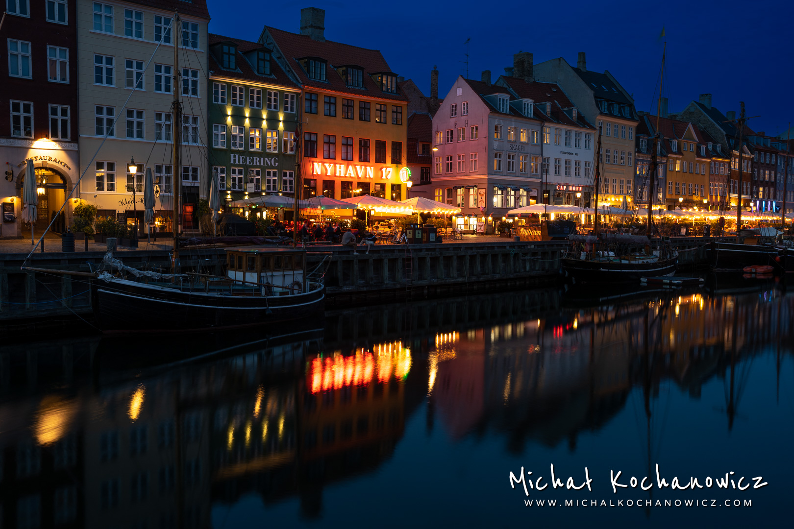 Night view of Nyhavn in Copenhagen